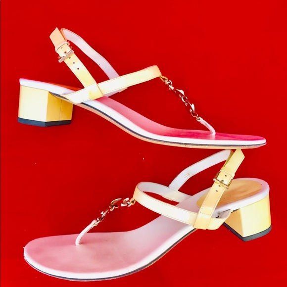 Gucci Shoes - GUCCI Patent Leather Off white yellow Chain Sandal Gucci Shoes - GUCCI Patent Leather Off white yellow Chain Sandal